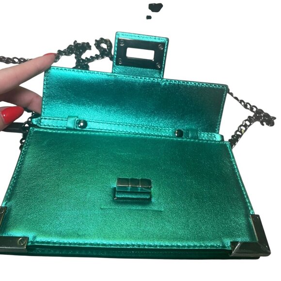 The Kooples Emily Green Metallic Leather Pouch Bag NWT - Picture 3 of 7